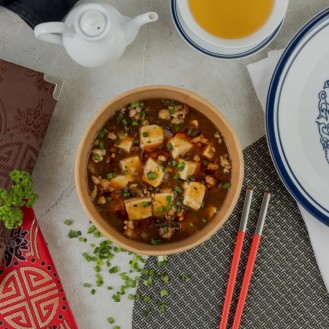 Mapo tofu with shitake mushroom and minced pork